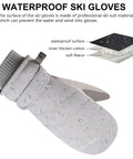 Gray waterproof ski mitten with layered insulation; Winter Women Ski Mittens Waterproof Windproof Warm Touch Screen Snow Mitts Anti Slip Snowboard Gloves