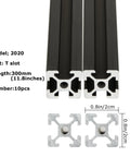 10 Pack 2020 T Slot Aluminum Extrusion 300mm European Standard Anodized Black for DIY 3D Printers with T slot cross section.