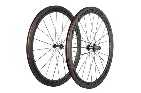 Carbon Fiber Road Bike Wheelset 700C Clincher, 50mm Deep Rim, 23mm Wide Matte Finish With Transparent Decal, Bombproof Toray T700C Build