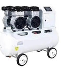 Heavy Duty Oil Free Vacuum Pump With Smart Microcomputer Control And Dual Pump Head For Professional Shop Tasks, 4 motor design, white tank, mobile.