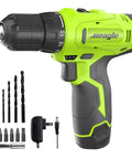 Cordless Drill Kit With 12V Power Drill, Battery And Charger shown with drill bits and charger, lightweight design
