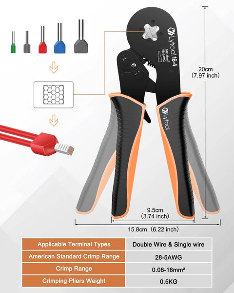 Ferrule Crimping Tool Kit For Wire And Terminal Ferrules with Square Jaw Crimpers, Ratchet, 1200-Piece Set, AWG 28 to 5