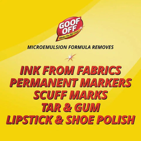 Household Spot And Stain Remover That Tackles Marks Messes And Stains On Every Surface Pro Strength Cleaner text on yellow background