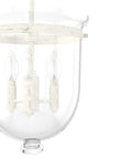 Close-up of Go-To 3-Light Rustic White Pendant Light Dimmable, Medium Urn Style with clear glass shade in rustic white finish.