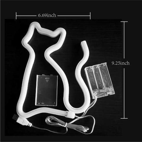 Pink Cat Neon Sign LED Light Powered By USB Or Three AA Batteries For Desk Table Decor Bedroom Wall Accent with dimensions shown