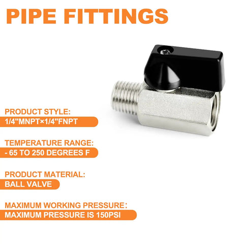 Compact Brass Ball Valve Shut Off Switch 1/4 Inch NPT 3 Pack Nickel Plated with 90 Degree Handle, Product Style and Specs