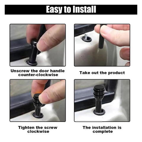 Installation guide for Four Piece Aluminum Car Door Lock Knob Set With Lift Bolts And Inner Pull Pins, steps to install in car door.