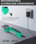 Top Christmas Stocking Stuffers For Men And Adults Ultra Lightweight Cordless Electric Scissors charging in green and black ergonomic design.
