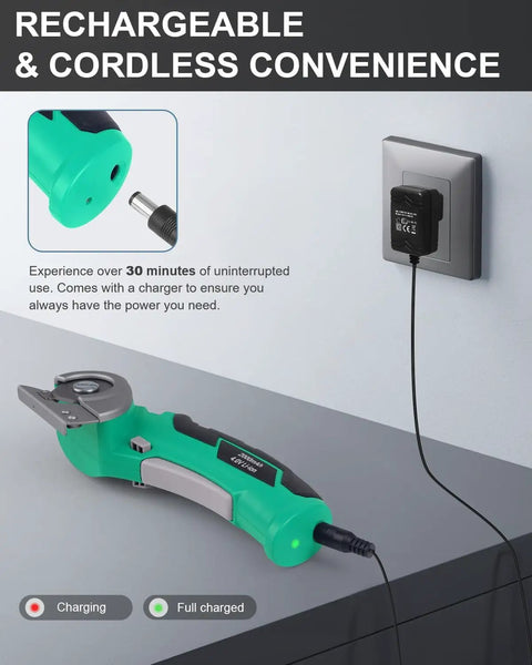 Top Christmas Stocking Stuffers For Men And Adults Ultra Lightweight Cordless Electric Scissors charging in green and black ergonomic design.