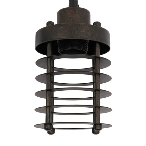 Vintage Iron Cage Pendant Light, Industrial Hanging Lamp Rustic, 47" close-up view showing the metal cage design and socket.