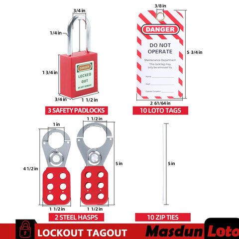 Lockout Tagout Kit For Electrical Safety With Group Lockout Hasps And Circuit Breaker Lockouts Safety Padlocks With Numbers Lockout Tags Nylon Ties And A Pocket Bag Red Kit For Quick Easy Reliable Lockout Procedures