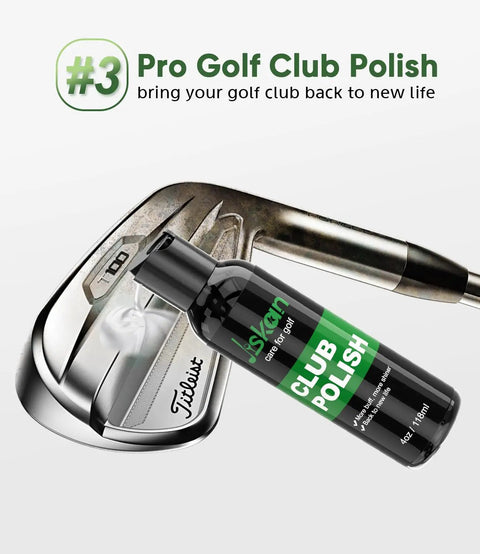 Golf iron with Club Polish from Complete Golf Care Kit System With Grip Cleaner Club Cleaner Club Polish Brush Microfiber Towel And Portable Case Essentials For Men The Ultimate Clean And Shine For Your Irons Woods And Putters.