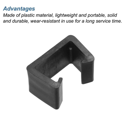 Close-up of a single black plastic Patio Furniture Clips Four Pack 53mm Diameter Rattan Sofa Clamps For Wicker Chairs Outdoor Garden.