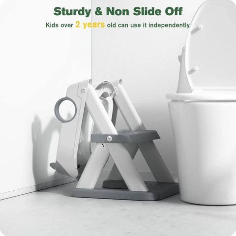 No Drama Toddler Potty Training Seat With Built In Step Stool Two In One Tot Ready Bathroom Combo For Kids Six Level Adjustable Height Rock Solid Anti Slip Base Smooth Transition Grey