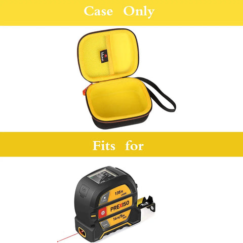 Mchoi Hard Carrying Case Fits for PREXISO 2-in-1 Laser Tape Measure, Digital Distance Meter, open case with yellow interior.