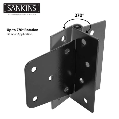 Heavy Duty Gate Hinges Three And A Half Inch Black Iron With Rust Resistant Powder Coat and Galvanized Finish, 270° Rotation Feature
