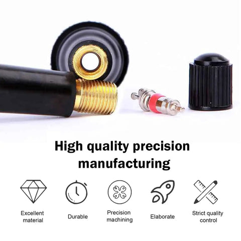 Close-up of Five Pack Tubeless Tire Valve Stems That Snap In Easy Rubber Air Tight Seal Replacement Kit With Durable Brass Core
