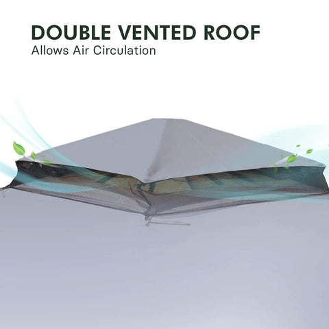 Double vented roof of Patio Replacement Canopy Top For 10 By 13 Ft Outdoor Gazebo with airflow feature.
