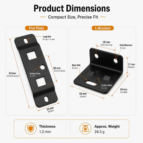 Image showing dimensions of 8 Pack Stainless Steel L Shaped Corner Brackets With Screws For Quick Fitting Anti Loosen Right Angle Support For Cabinets Drawers And Shelves Durable Heavy Duty And Wear Resistant Furniture Repair Kit