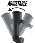 Universal Umbrella Holder Clamp for round or oval tubing, adjustable direction, shown with rotation angles