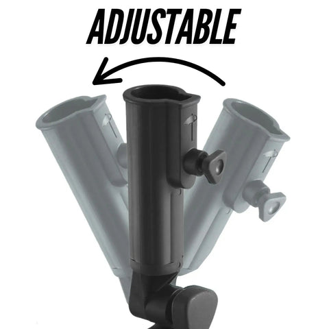 Universal Umbrella Holder Clamp for round or oval tubing, adjustable direction, shown with rotation angles