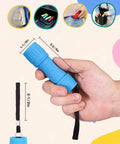 Person holding blue flashlight from the Compact Grab And Go Mini LED Flashlight Set In 4 Colors With 48 AAA Batteries Included