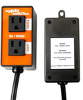 Front view of O'SKOOL PTA08 automatic vacuum switch with two 120V outlets on orange faceplate.