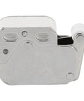 Close-up of steel Push To Open Mini Cabinet Latch With Automatic Lock, nylon roller visible.