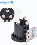 High Output 12V Solenoid Relay Switch Four Terminal DC Contactor With Trombetta Power Seal, black with threaded terminals, for heavy-duty power switching.
