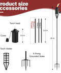 Product size chart for Set Of 4 Outdoor Metal Torch Lights With 22oz Fuel Capacity, 59.5 Inch Citronella Torches on stakes.