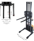 Heavy Duty Electric Pallet Stacker With 3300 Lb Capacity And One Hundred Thirty Inch Lift Height for warehouse material handling, fork dimensions 3.9" x 42".