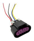 Close-up of Five Way MAF Sensor Connector Pigtail For Chevy Silverado Sierra Hybrid Tahoe Suburban Yukon Express Savana HHR Cobalt Colorado Canyon 2004 2012 6.0L V8 LQ4 LFA Compatible OE Style Replacement showing wires and connector.