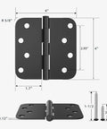 Heavy Duty 4 Inch Door Hinge Set With Slick Matte Black Finish And Rounded Corners dimensions shown with screws included.