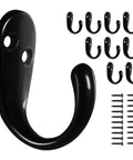 10 Pack Single Prong Flat Coat Hooks Wall Mounted For Hanging Coats Towels Bags Hats Keys And More With 20 Screws Heavy Duty Zinc Die Cast Black Finish Supports Up To 40 Pounds 1.8 X 0.73 Inch Size