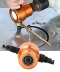 Versatile Nibbler Drill Attachment For Sheet Metal Cutting 360 Degree Double Head Cutter in use on metal surface.