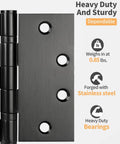 Beefy Stainless Steel 4.5 Inch Ball Bearing Hinges Matte Black Two Pack For Exterior Doors Heavy Duty Yet Smooth Opening With Square Corner Design