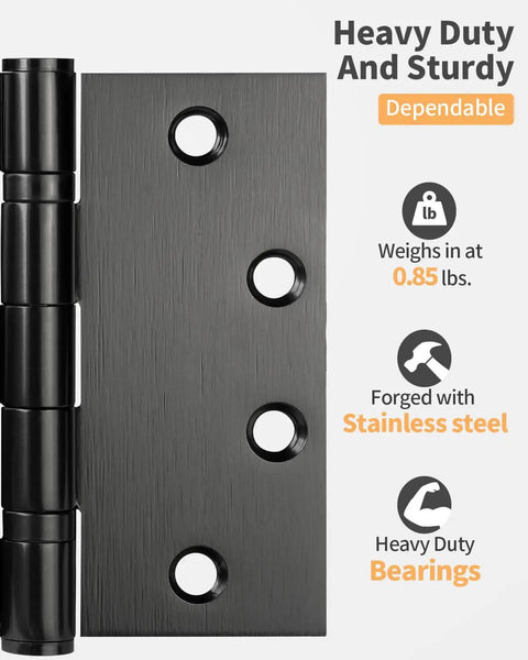 Beefy Stainless Steel 4.5 Inch Ball Bearing Hinges Matte Black Two Pack For Exterior Doors Heavy Duty Yet Smooth Opening With Square Corner Design