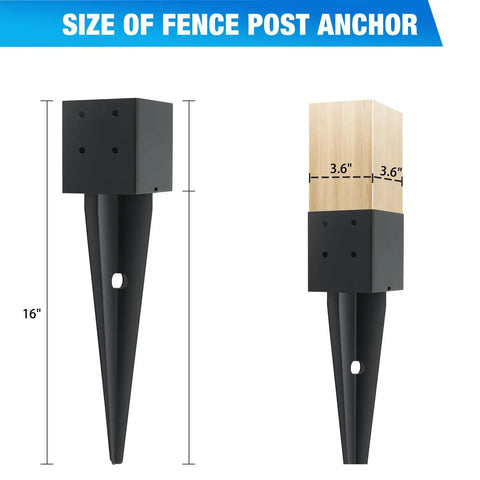 Heavy Duty Fence Post Anchors With Black Powder Coated Metal Ground Spikes For Decks Fences Porches Railings Mailboxes And Backyard Projects Built Tough To Bite Into Dirt And Keep Your Fence Tight Through Bad Weather