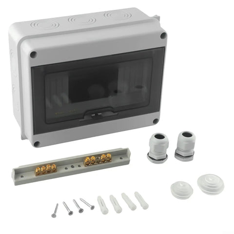 Dang Tough Surface Mounted Distribution Box With Eight Circuit Slots Hella Weatherproof Ip65 Rating Heavy Duty Abs Housing For Indoor And Outdoor Electrical Jobs No Sweat Pre Drilled Wall Mounting Kit with accessories.