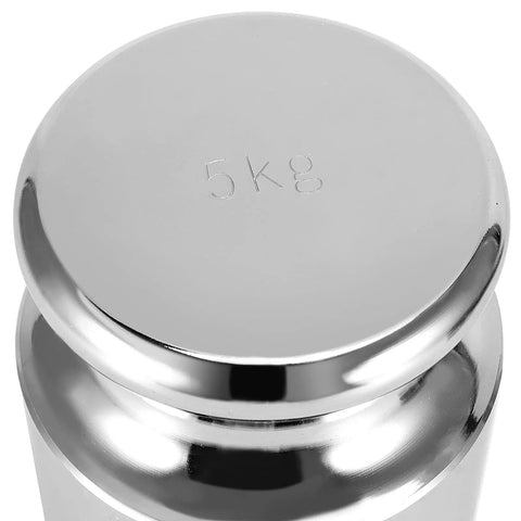 5 Kg Calibration Weight For Digital Scales, Precision Class M1 Steel With Chrome Finish top view showing smooth silver surface