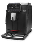 Straight Up One Touch Super Automatic Espresso Machine With Six Preprogrammed Drinks And Four Custom Profiles Featuring Kickass Auto Frothing, front view on a countertop.