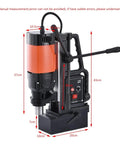 Heavy Duty Magnetic Drill Press With Speed Control And Forward Reverse Function Portable Electric Press For Shipbuilding detailed view with dimensions.