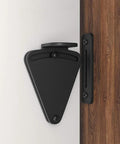Barn Door Lock Hardware Black Steel Sliding Privacy Latch on wood door with durable carbon steel and black powder coat finish.