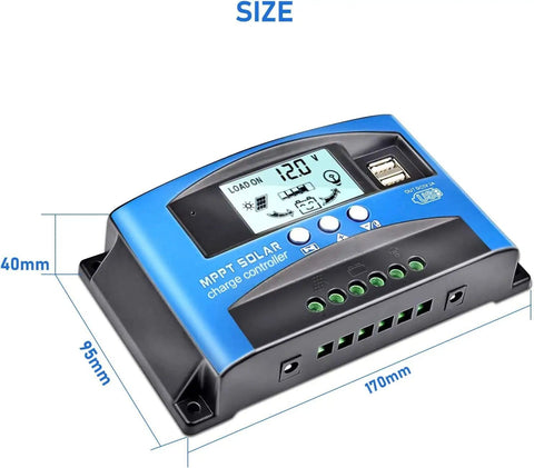 Beefed Up 100A MPPT Solar Charge Controller For 12V 24V Systems With LCD Display, dual USB ports, and multiple load control modes.