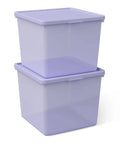 Purple 18 Gallon Plastic Storage Bin With Snug Snap Lid, Hella Spacious Stackable Tote for seasonal storage stacked in display.
