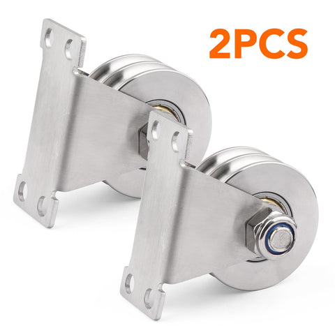 Two Pack 48Mm Double Groove Pulley Wheel Set For Wall Mount Cable Systems 304 Stainless Steel With Quiet Duplex Bearings