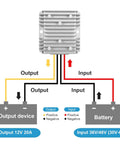 Heavy Duty DC To DC Voltage Converter Regulator Step Down From 36V Or 48V To 12V At 20 Amps 240 Watts wiring diagram with fin type heat sink.