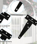 16 Pack 4 Inch T Strap Hinges Heavy Duty Matte Black Outdoor Gate Hardware No Frills Installation Rock Solid Frame Top Shelf Weather Protection Built Tough For Barns showing carbon steel hinge with rotation features.