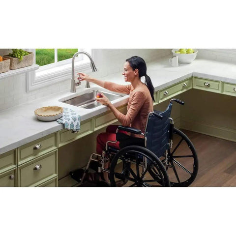 Single Bowl Drop-In Stainless Steel Kitchen Sink 25 By 21 Inches, built for ADA compliance in a wheelchair-accessible kitchen.