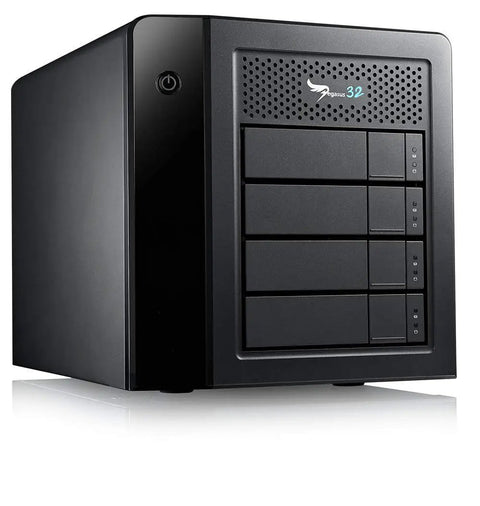 Boss Level 16TB Direct Attached Raid Storage Array features sleek black design and multiple disk bays for high-speed data access.
